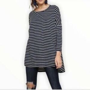 CAbi #4005 Crosswalk Tee Black + White Striped Long Sleeved Size Woman's Small